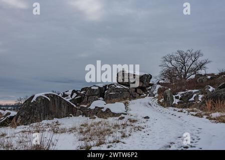 Devils Den après la chute de neige, Gettysburg Pennsylvanie USA Banque D'Images