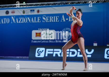 Milena Baldassarri de Ginnastica Fabriano vue en action pendant la gymnastique rythmique FGI Serie A 2024 à PalaPrometeo. Gymnastique rythmique FGI Serie A 2024 à PalaPrometeo. Banque D'Images