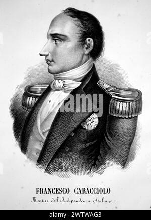 Portrait de Francesco Caracciolo (1752-1799). Amiral italien et révolutionnaire. Lithographie. xixe siècle. Banque D'Images