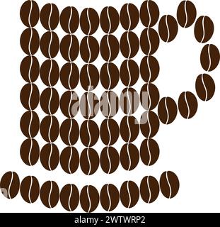 Tasse stylisée abstraite avec soucoupe de grains de café en brun tendance. Concept de salutations pour la journée du café. Isoler. EPS. Vecteur pour autocollant, icône, logo, bannières ou web, étiquette de prix, étiquette, publicité ou promo Illustration de Vecteur