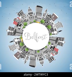 Belfast Northern Ireland City Skyline avec des bâtiments couleur, Blue Sky et Copy Space. Illustration vectorielle. Belfast CityScape avec des sites touristiques. Illustration de Vecteur