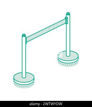 Montant isométrique de ceinture de sécurité rétractable. Barrière à ruban portable. Ruban pour clôture. Style de contour. Illustration vectorielle. Objets isolés sur fond blanc. Illustration de Vecteur