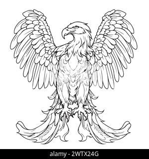 Aigle héraldique avec ailes déployées. Dessin dessiné à la main symbole royal dans le style de gravure vintage. Illustration vectorielle Illustration de Vecteur