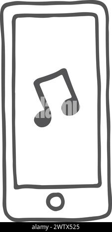 Note de musique sur l'écran du smartphone. Jeu sonore doodle Illustration de Vecteur