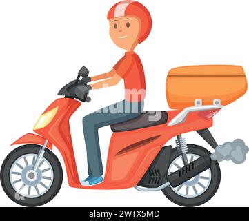 Homme sur scooter. Mascotte à livraison rapide. Caractère de couleur Illustration de Vecteur