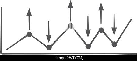 Graphique de croissance et de déclin. Icône d'étape de gribouillage d'entreprise Illustration de Vecteur
