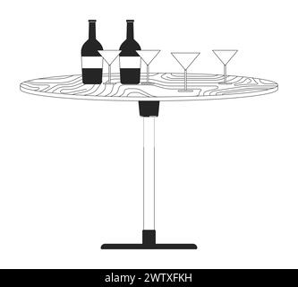 Boissons alcoolisées sur la table objet de dessin animé en ligne 2D noir et blanc Illustration de Vecteur