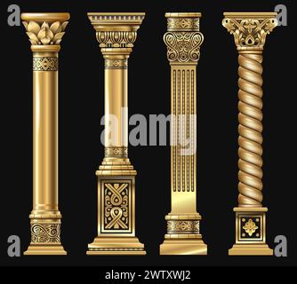 Ensemble de colonnes décoratives dorées de style oriental Illustration de Vecteur