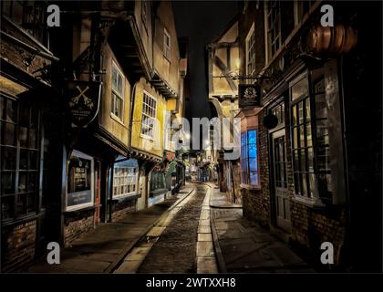 The Shambles à Twilight, York, Angleterre Banque D'Images