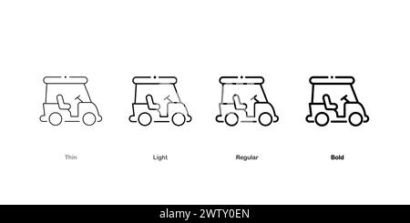 Icône de vecteur de contour de voiturette de golf. Icône de chariot de golf noir de ligne mince, illustration d'élément simple de vecteur plat du concept de transport éditable isolé s Illustration de Vecteur