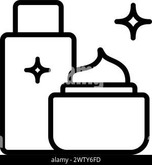 Icône d'ensemble de cosmétiques naturels, pot ouvert, soin bio de la peau, crème, symbole de ligne de Web. Signe simple pour le concept mobile et la conception Web. Symbole, illustration du logo Illustration de Vecteur