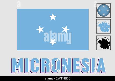 Drapeau et carte de Micronésie dans un graphique vectoriel Illustration de Vecteur