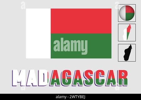 Drapeau et carte de Madagascar dans un graphique vectoriel Illustration de Vecteur