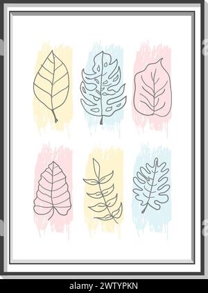 Boho Leaf dessiné à la main peint Wall art print design Frame t shirt Graphic vector Poster Bohème dessiné à la main peint Wall art print design Frame Illustration de Vecteur