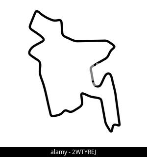 Carte simplifiée du Bangladesh. Contour noir épais. Icône vectorielle simple Illustration de Vecteur