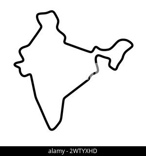 Carte simplifiée du pays de l'Inde. Contour noir épais. Icône vectorielle simple Illustration de Vecteur