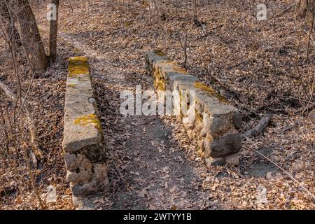 Un des trois ponts de pierre construits par le CCC dans Pilot Knob State Park, Iowa, États-Unis Banque D'Images