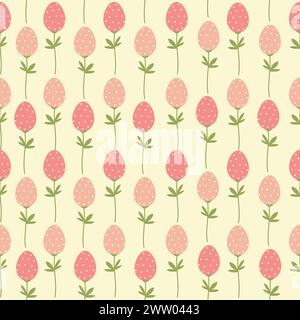 Motif pour pâques sur un fond beige. Oeufs de Pâques, branches, fleurs aux couleurs pastel douces. Modèle de pâques de printemps pour papier d'emballage, textile, w Illustration de Vecteur