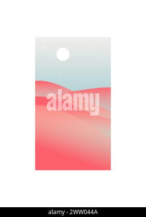 Ciel du désert esthétique, affiche des dunes de nuit rouges. Voyage en Turquie, décor mural boho. Art coloré de bande dessinée avec des paysages de l'est sauvage. Minimali moderne du milieu du siècle Illustration de Vecteur