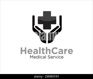 logo cross health care avec figurine à deux mains Illustration de Vecteur