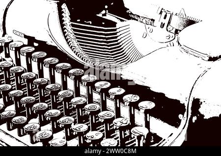 Art graphique et photographie pour les écrivains d'une machine à écrire rétro, cafetières vintage, théières et tasses à thé. Banque D'Images