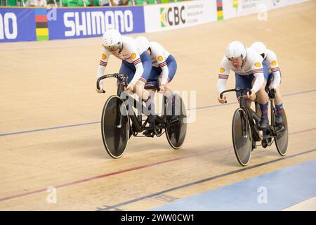 Rio de Janeiro, Brésil. 20 mars 2024. Les équipes mixtes de Grande-Bretagne, Lora Fachie et Corrine Hall (l) et Neil Fachie et Mathew Rotherham, ont terminé deuxièmes en qualifications pour la finale du 750 mètres. Crédit : Casey B. Gibson/Alamy Live News Banque D'Images