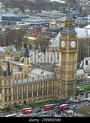 Vues sur Londres, y compris Big Ben, London Eye, chambres du Parlement, cathédrale St Pauls, colonne de Nelsons, l'éclat, Banque D'Images