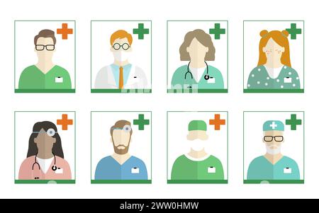 Les médecins et les infirmières avatar ont défini l'image vectorielle d'icônes médicales Illustration de Vecteur
