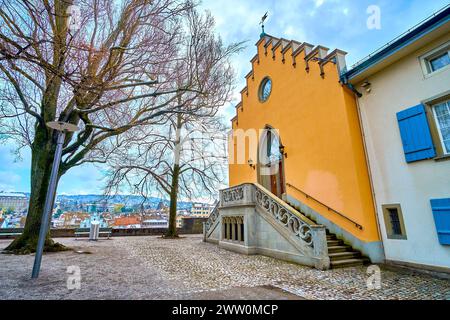 Façade de Franc-maçons Lodge maçonnique avec temple sur le Lindenhof à Zurich, Suisse Banque D'Images