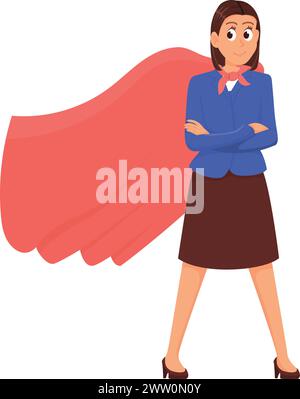 Super-héros des travailleurs d'entreprise. Femme de dessin animé dans la cape rouge Illustration de Vecteur