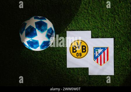 PARIS, FRANCE, MARS. 16. 2024 : Atlético Madrid (ESP) vs Borussia Dortmund (GER). Quarts de finale de football UEFA Champions League 2024 en Europe. Journal Banque D'Images
