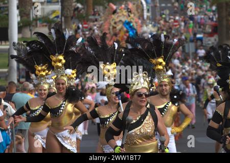 Tenerife, Espagne. 18 mars 2024. Derniers jours du carnaval international d'Arona avec le défilé costumé le jour de la Saint Patrick. (Crédit image : © Mercedes Menendez/Pacific Press via ZUMA Press Wire) USAGE ÉDITORIAL SEULEMENT! Non destiné à UN USAGE commercial ! Banque D'Images