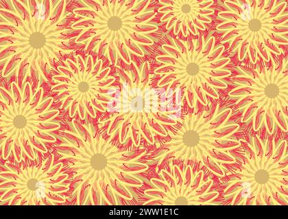 Motifs floraux vibrants dans une tonalité rouge-jaune-or pour textiles ou tissus. Motif Marguerite sans couture pour les tendances de la mode, les concepts d'affaires, les couvertures Banque D'Images