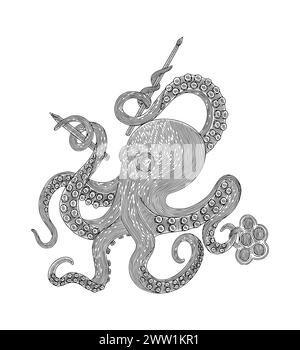 Octopus, illustration vectorielle de dessin de gravure Vintage Illustration de Vecteur