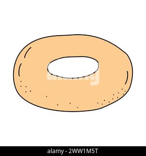 Bagel ou beignet frais simple avec texture, illustration vectorielle de style doodle Illustration de Vecteur