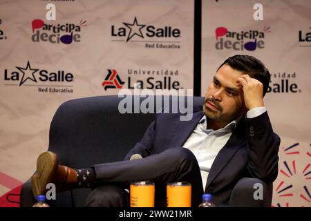 Mexico, Mexique. 20 mars 2024. Jorge Alvarez Maynez, candidat à la présidence du Mexique par le Parti du mouvement citoyen, gesticule lors d’une rencontre avec les étudiants de l’Universidad la salle dans le cadre de leurs activités de campagne en vue de la présidence du Mexique. Le 20 mars 2024 à Mexico, Mexique. (Crédit image : © Luis Barron/eyepix via ZUMA Press Wire) USAGE ÉDITORIAL SEULEMENT! Non destiné à UN USAGE commercial ! Banque D'Images