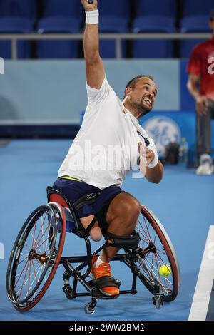 Tokyo, Japon. 04th Sep, 2020. Tom Egberink, des pays-Bas, a remporté la médaille d'argent dans la finale masculine de tennis en fauteuil roulant aux Jeux paralympiques de Tokyo 2020, battu par Shingo Kunieda (pas sur l'image). Shingo Kunieda a gagné contre Tom Egberink 6-1 6-2 (photo de James Matsumoto/SOPA images/SIPA USA) crédit : SIPA USA/Alamy Live News Banque D'Images