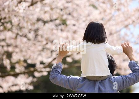 Père et fille en fleurs de cerisier Banque D'Images