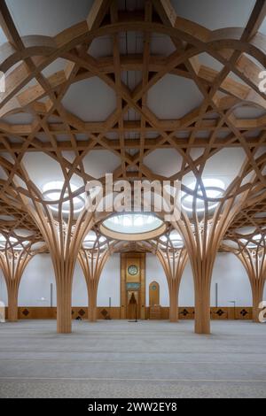 Arches voûtées en bois, la mosquée centrale de Cambridge, Cambridge, Angleterre Banque D'Images