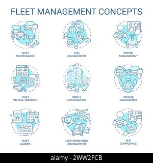 Icônes bleues de concept de gestion de flotte Illustration de Vecteur