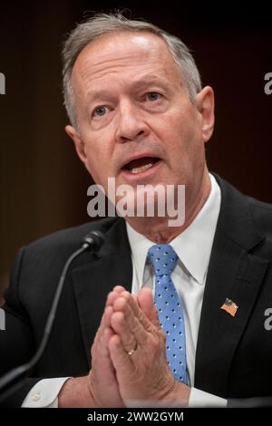 Washington, États-Unis. 20 mars 2024. Martin O'Malley, commissaire à l'administration de la sécurité sociale, comparaît devant une audience du Comité sénatorial sur le vieillissement pour examiner le respect de notre promesse aux personnes âgées et handicapées, en se concentrant sur l'état de la sécurité sociale aujourd'hui, dans l'immeuble des bureaux du Sénat Dirksen à Washington, DC, États-Unis, le mercredi 20 mars, 2024. photo de Rod Lamkey/CNP/ABACAPRESS.COM crédit : Abaca Press/Alamy Live News Banque D'Images