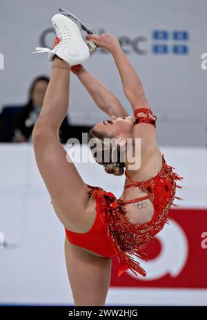 Montréal, Canada. 20 mars 2024. Loena Hendrickx, de Belgique, participe au programme court féminin aux Championnats du monde de patinage artistique de l’Union internationale de patinage artistique (ISU) au Centre Bell à Montréal, Canada, le 20 mars 2024. Crédit : Andrew Soong/Xinhua/Alamy Live News Banque D'Images