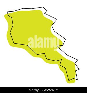 Arménie carte simplifiée du pays. Silhouette verte avec contour noir mince isolé sur fond blanc. Icône vectorielle simple Illustration de Vecteur