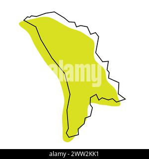 Carte simplifiée du pays Moldavie. Silhouette verte avec contour noir mince isolé sur fond blanc. Icône vectorielle simple Illustration de Vecteur