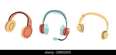 Casque d'écoute. Illustration vectorielle d'équipement d'écoute audio isolée pour le fond musical, bannière de concept de média, carte de voeux, style vintage. Illustration de Vecteur