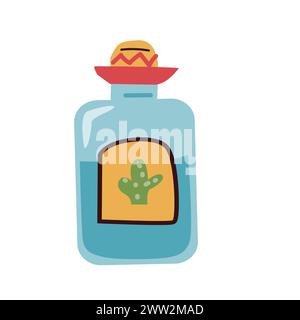 tequila mexicaine dans l'illusration vectorielle de bouteille. Illustration vectorielle dans un style plat. Peut être utilisé pour bannière de vacances mexicaines, flyer, cartes. Illustration de Vecteur