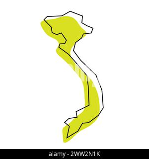 Carte simplifiée du pays Vietnam. Silhouette verte avec contour noir mince isolé sur fond blanc. Icône vectorielle simple Illustration de Vecteur