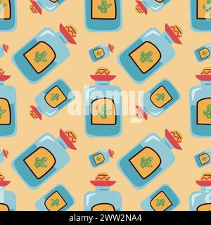 motif sans couture tequila élément mexicain dessiné à la main. Illustration vectorielle de boisson alcoolisée mexicaine Illustration de Vecteur