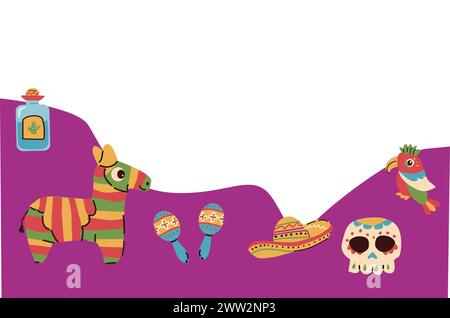 Cinco de Mayo modèle de bannière de vacances mexicain avec espace de copie. Illustration de Vecteur