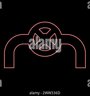 Tuyau au néon avec conduite de vanne avec raccord de système de contrôle de débit de robinet de l'industrie d'illustration vectorielle de couleur rouge image de style plat lumière Illustration de Vecteur